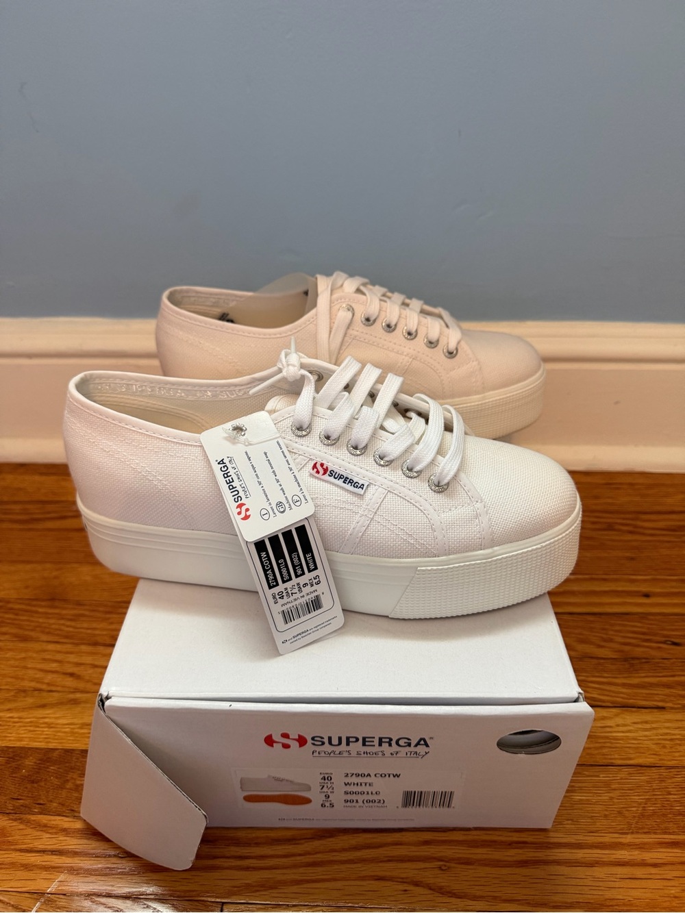 Superga White Platform Canvas Lace-Up Sneakers